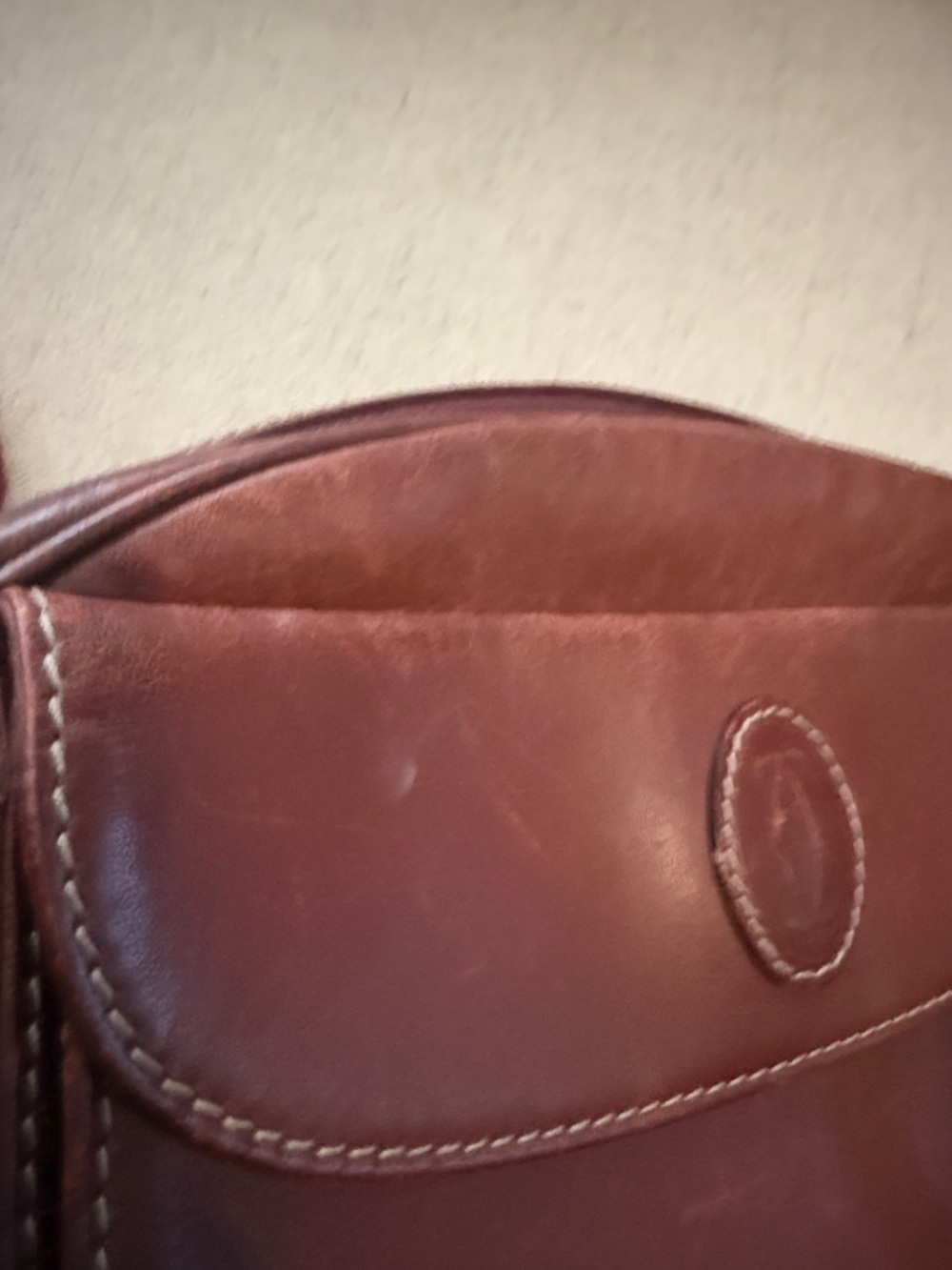 Cartier Brown Leather Crossbody Bag with Burgundy Dust Bag - Picture 3 of 14